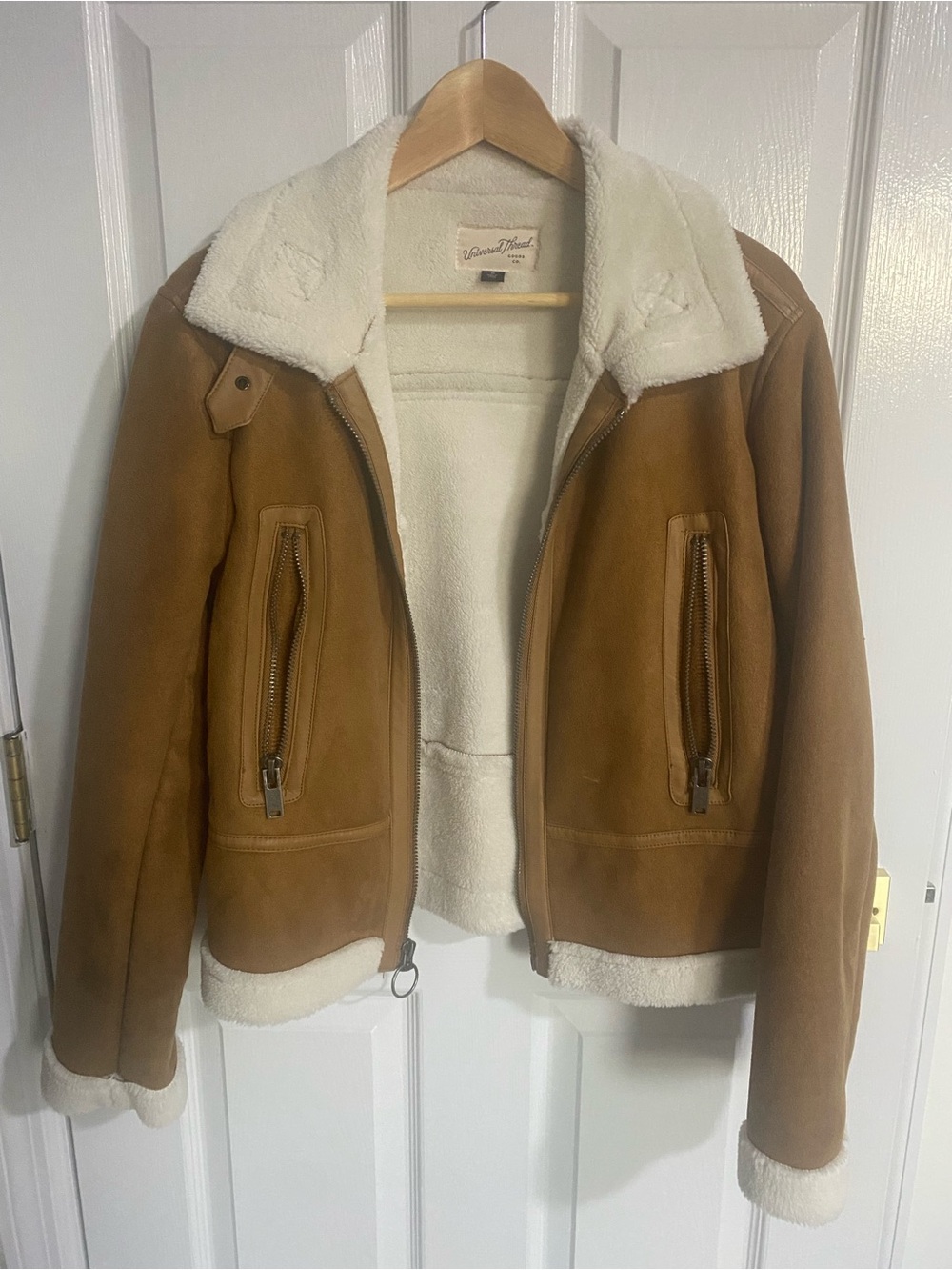 Universal Thread Tan Suede Bomber Jacket with Cream Shearling